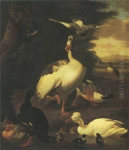 Anatre Ed Altri Volatili Nei Pressi Di Uno Stagno by Melchior de Hondecoeter