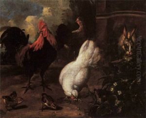 Bodegon Con Gallo Y Gallinas by Melchior de Hondecoeter