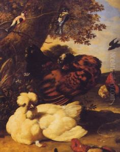 Landschaft Mit Vogeln Und Huhnern by Melchior de Hondecoeter