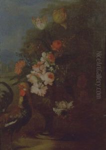 Gallina Presso Un Vaso Di Fiori En Plein Air