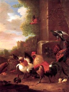 An Eagle Attacking Chickens In A Landscape