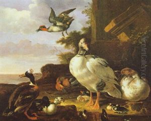 Geflugelhof In Einem Schlospark by Melchior de Hondecoeter