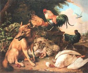 Federvieh Mit Raubischem Fuchs by Melchior de Hondecoeter