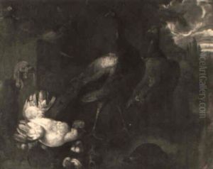 Turkeys In A Landscape by Melchior de Hondecoeter