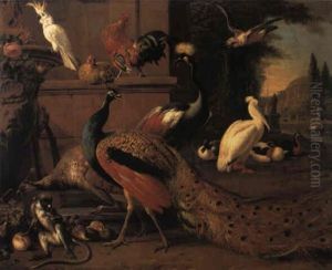 Scene Of Exotic Fowl by Melchior de Hondecoeter