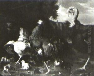 A Turkey And Other Fowl In A Barnyard A Turkey And Other Fowl In A Barnyard
