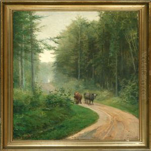 Grazing Cows On A Spring Forest Path by Brita Barnekow