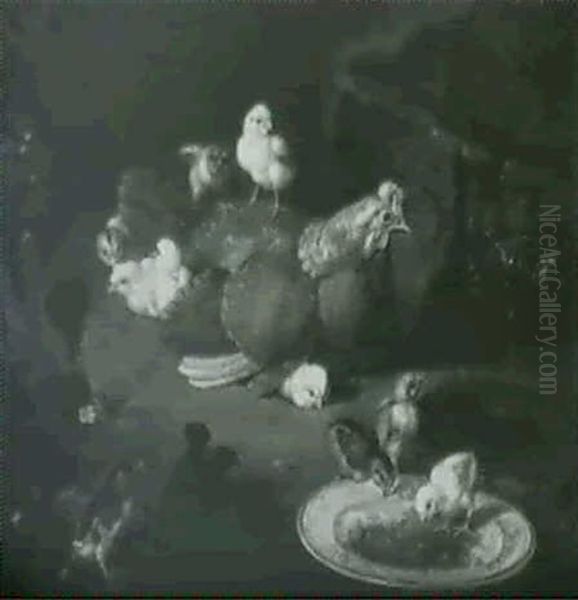 Une Poule Accompagnee De Dix Poussins - view 1