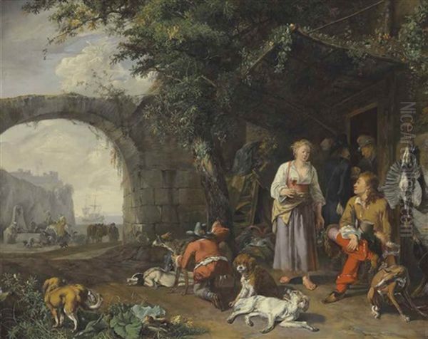 A Sportsman Offered Refreshment Outside An Inn While His Dogs Rest After A Hunt - view 1