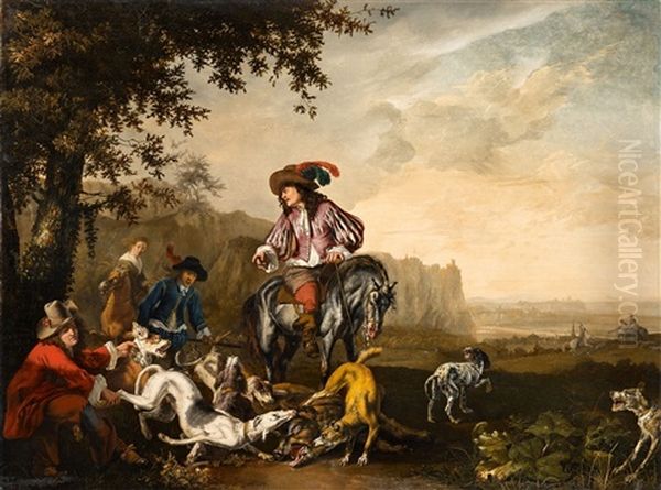 An Italianate Landscape With An Elegant Hunting Party - view 1