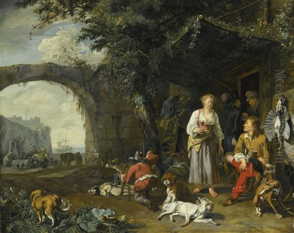 Sportsman Offered Refreshment Outside An Inn While His Dogs Rest After The Hunt - view 1