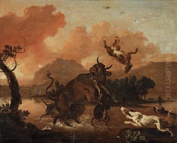 Dogs Attacking A Bull - view 1