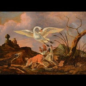 Dogs And Swans by Abraham Danielsz. Hondius