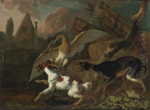 A Bird And Dog Fighting