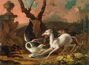 Landschaft Mit Hunden, Die Einen Storch Angreifen