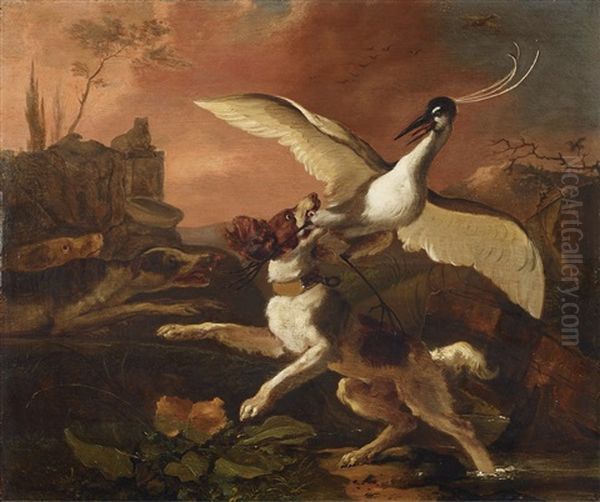 Hunting Scene With Landseer And Heron - view 1