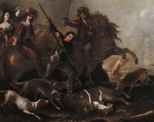 Scena Di Caccia Con Cavalieri by Abraham Danielsz. Hondius