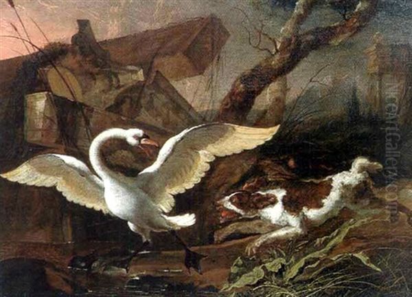 Chien Pursuivant Un Cygne - view 1