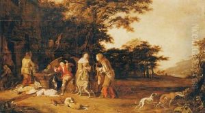 Huntsmen Resting By An Inn by Abraham Danielsz. Hondius