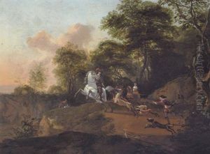 Jagtscene Med Heste Og Hunde by Abraham Danielsz. Hondius