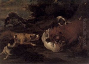 Hunde Jagen Einen Baren by Abraham Danielsz. Hondius