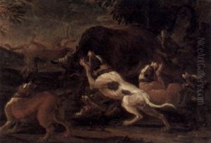 Hunde Attackieren Einen Stier by Abraham Danielsz. Hondius