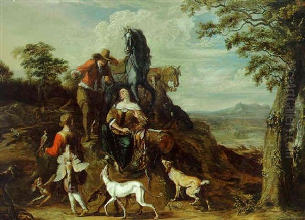 An Elegant Hunting Party In A Landcscape - view 1