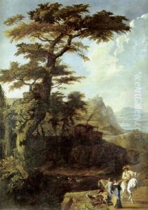 Chasseurs Au Repos Dans Un Grand Paysage by Abraham Danielsz. Hondius