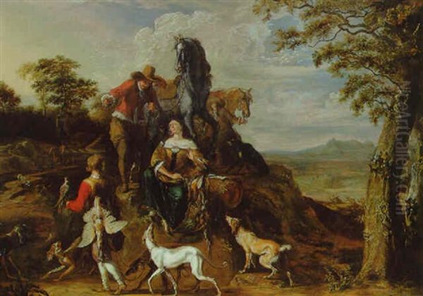 An Elegant Hunting Party In A Landscape - view 1