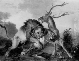 A Lion Bringing Down A Stag by Abraham Danielsz. Hondius