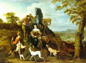 Rastende Reiter Nach Der Falkenjagd