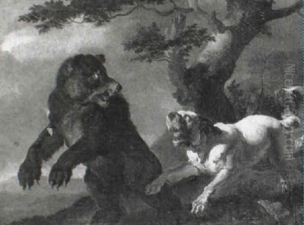 Wooded Landscape With Hounds Attacking A Bear - view 1