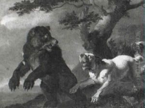 Wooded Landscape With Hounds Attacking A Bear