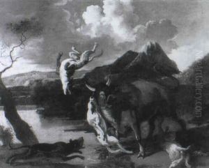 Hounds Attacking A Bull by Abraham Danielsz. Hondius