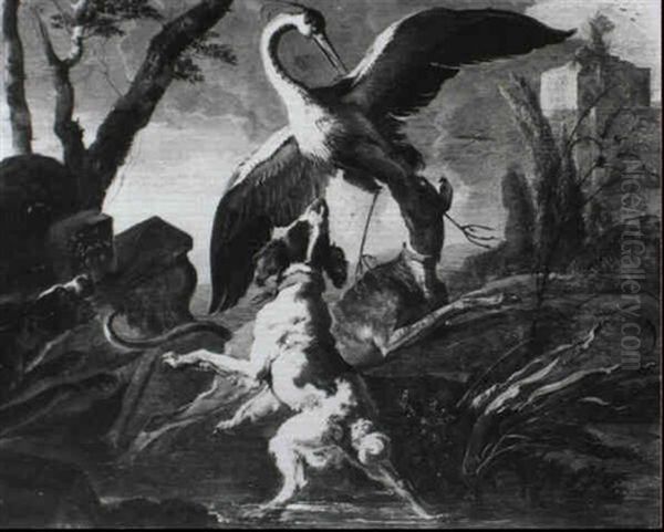 Hounds Attacking A Crane - view 1