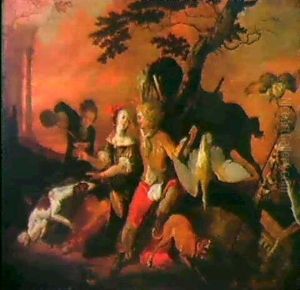 Ein Vornehmes Paar Nimmt Eine Erfrischung Nach Der Jagd. by Abraham Danielsz. Hondius