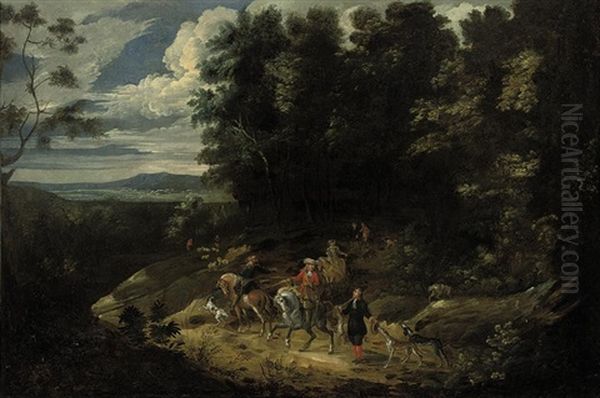 A Hunting Party In A Wooded Landscape - view 1