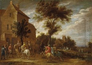 Dorflandschaft Mit Reitern by Lambert de Hondt