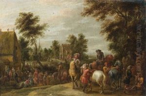Le Depart Des Cavaliers Dans Un Village Des Flandres by Lambert de Hondt