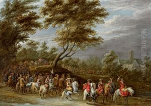 Feierlicher Einzug Eines Fursten Mit Trommler, Trompeter, Musketieren Und Dragonern In Einem Ort