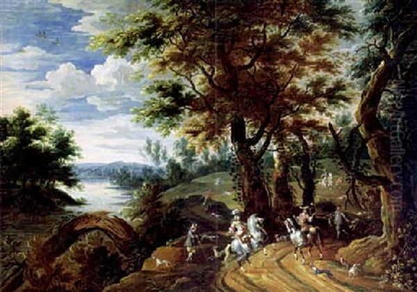 Grose Bewaldete Fluslandschaft Mit Der Heimkehr Von Der Jagd - view 1
