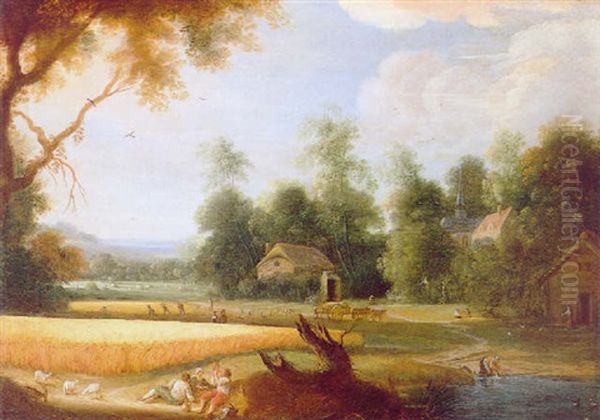 Landschaft Mit Kornfeld Und Rastender Bauern - view 1