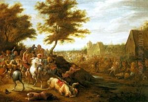 Cavalry Battle Near A Village by Lambert de Hondt