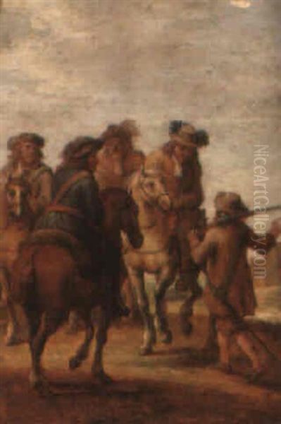 A Cavalry Party Conversing With A Foot Soldier - view 1