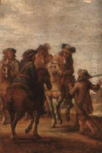 A Cavalry Party Conversing With A Foot Soldier