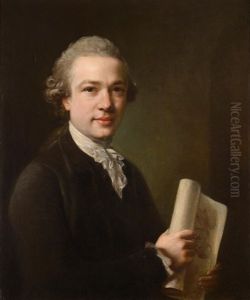 George Gostling Of Whitton Place, Half Length Wearing A White Cravat, Black Jacket And A Powdered Wig, Holding A Document by Nathaniel Hone