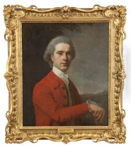 Portrait Of A Gentleman, Half Length, Wearing A Red Coat, A Buff Waistcoat And White Stock, His Hand On A Cane, In A Landscape Portrait Of A Gentleman, Half Length, Wearing A Red Coat, A Buff Waistcoat And White Stock, His Hand On A Cane, In A Landscape