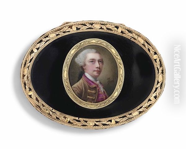 A Self-portrait Of The Artist, In Gold-bordered Brown Coat, Raspberry Waistcoat, White Cravat, Powdered Hair En Queue - view 1