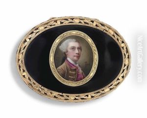 A Self-portrait Of The Artist, In Gold-bordered Brown Coat, Raspberry Waistcoat, White Cravat, Powdered Hair En Queue by Nathaniel Hone