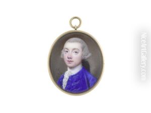A Gentleman, Wearing Blue Coat, White Chemise, Frilled Lace Cravat And Stock, His Powdered Wig Worn En Queue And Tied With Black Ribbon